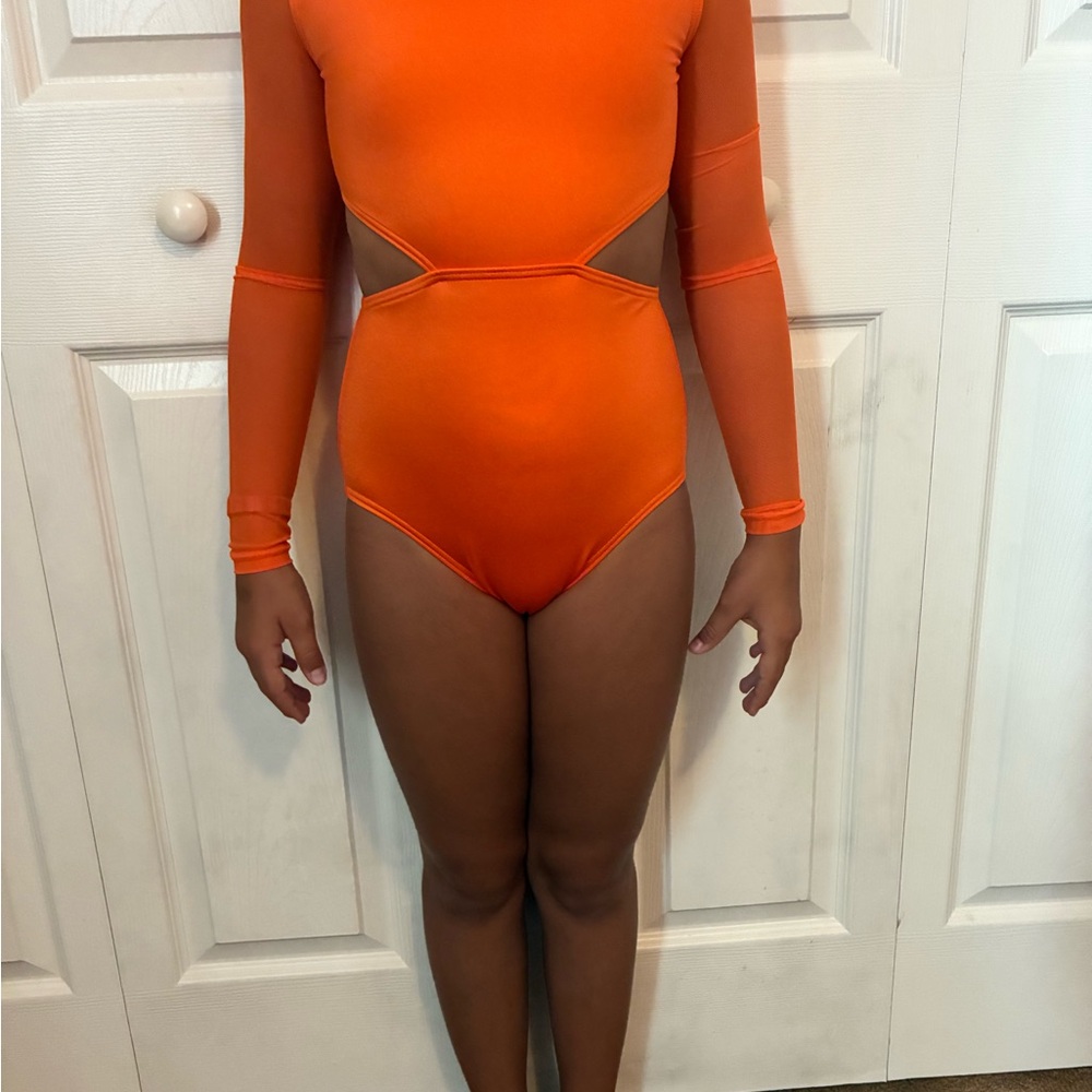 Weissman Orange Bodysuit One Piece with Modern Cutouts